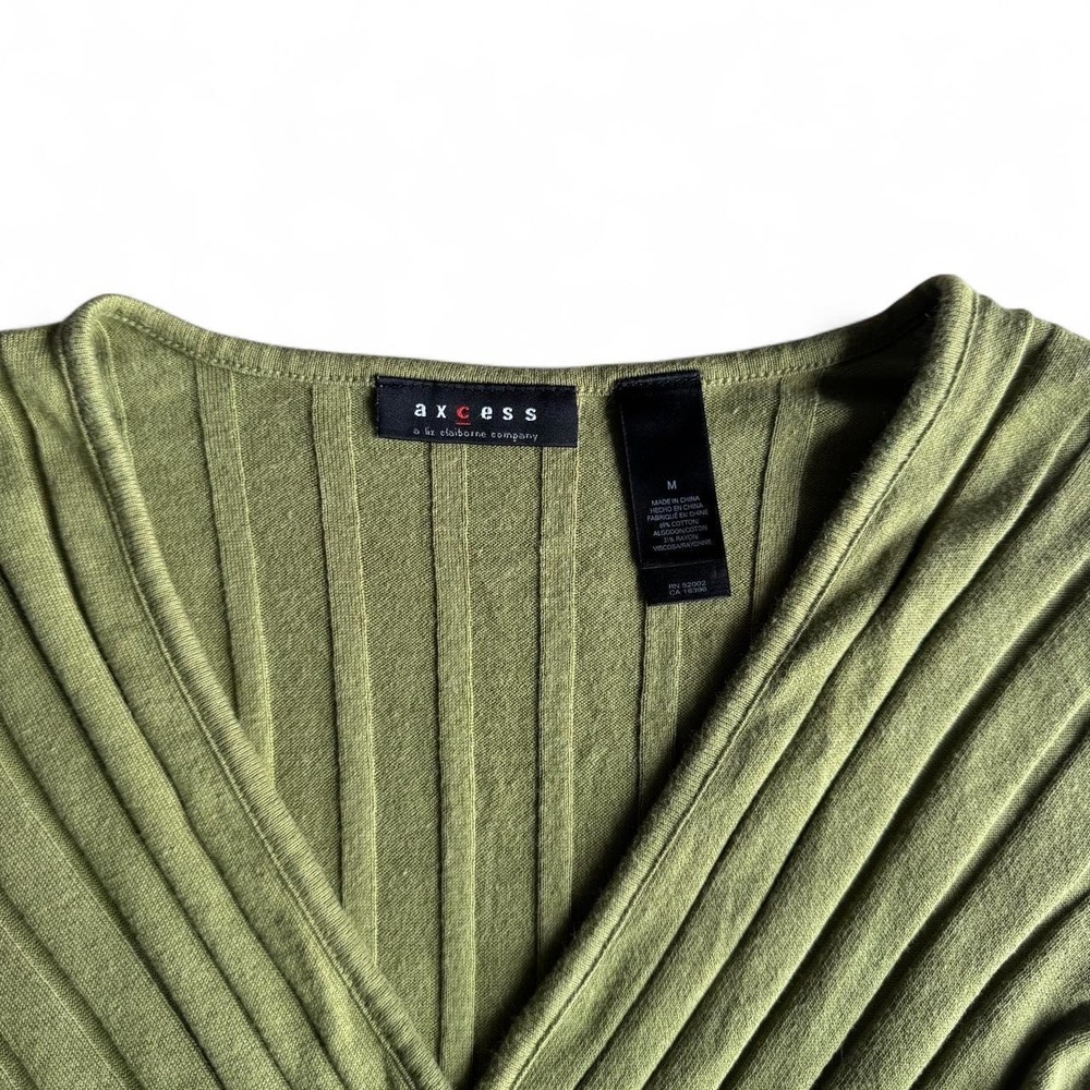 Y2K Olive Green Ribbed V Neck Top - Picture 3 of 4